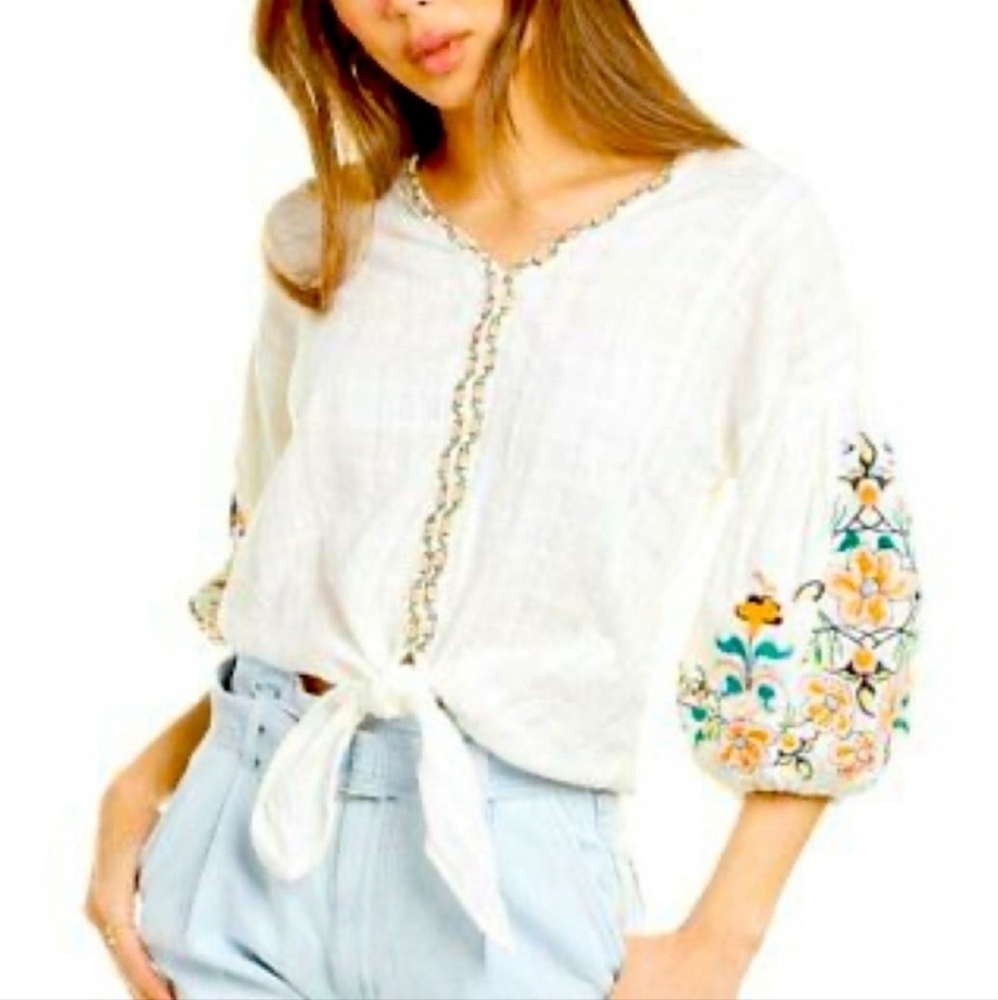 Max Studio peasant embroidered boho blouse ASO Bella Swan Sz Med - Picture 3 of 16